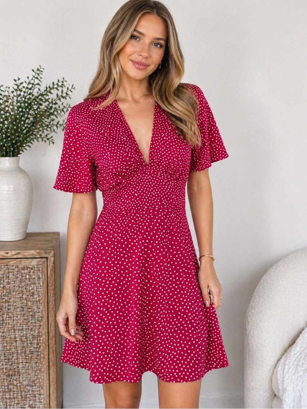 Zara Red and White Polka Dot Dress